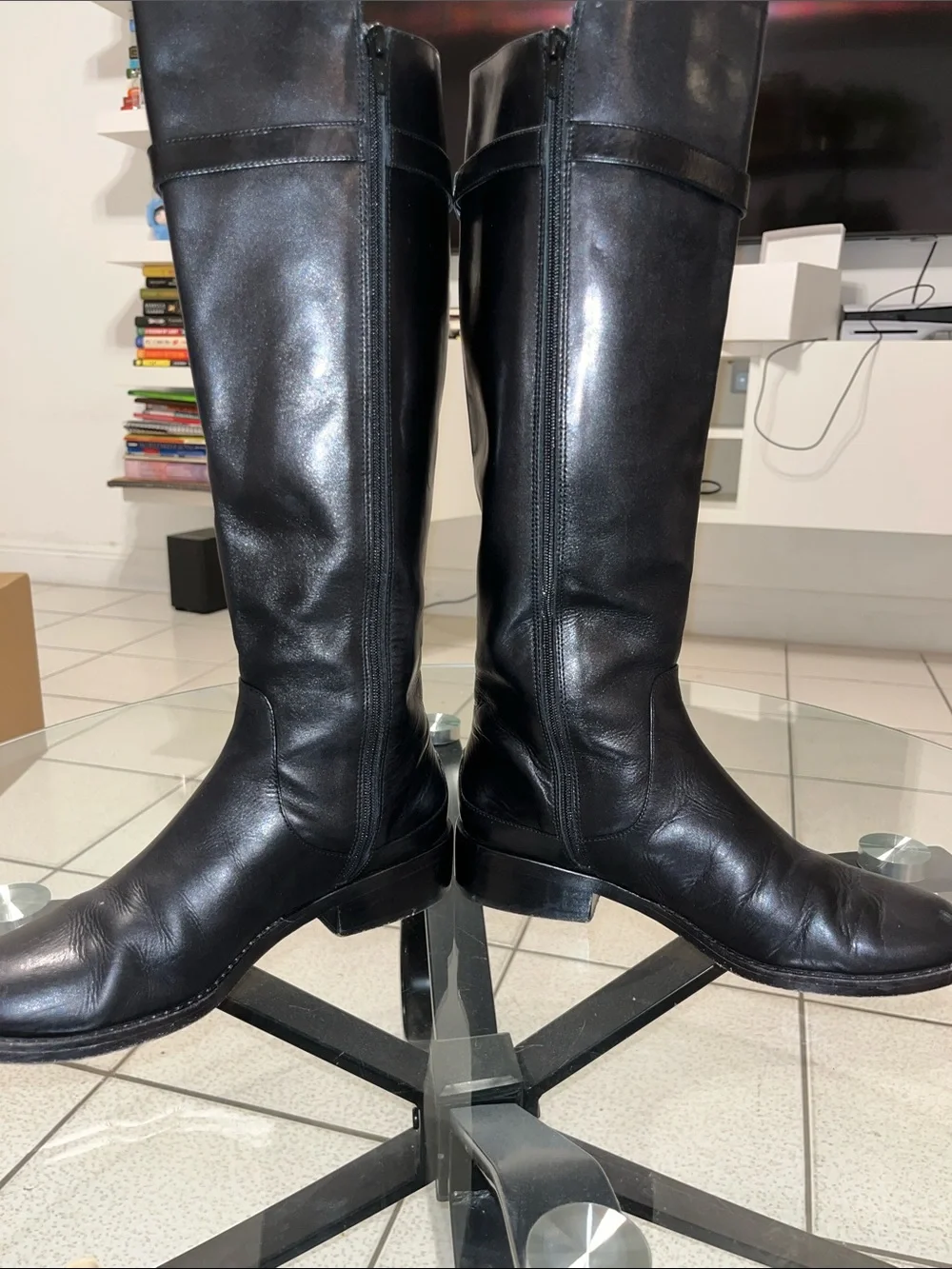 Ann Taylor Over-the-Knee Black Leather Riding Boots